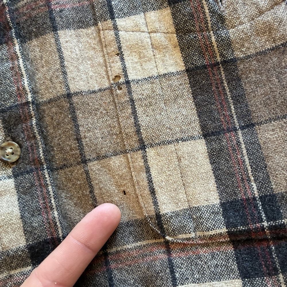 Vintage Pendleton Trail Shirt Plaid Virgin Wool Elbow Patches Men's M USA Fabric - Picture 4 of 8